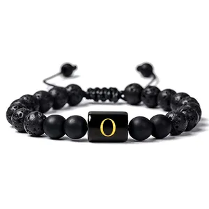 <span class=keywords><strong>HP</strong></span> สร้อยข้อมือลูกปัดกลมขนาด8มม./10มม. สร้อยข้อมือหินลาวาธรรมชาติเครื่องประดับสร้อยข้อมือลูกปัดตัวอักษร - Product Image 6