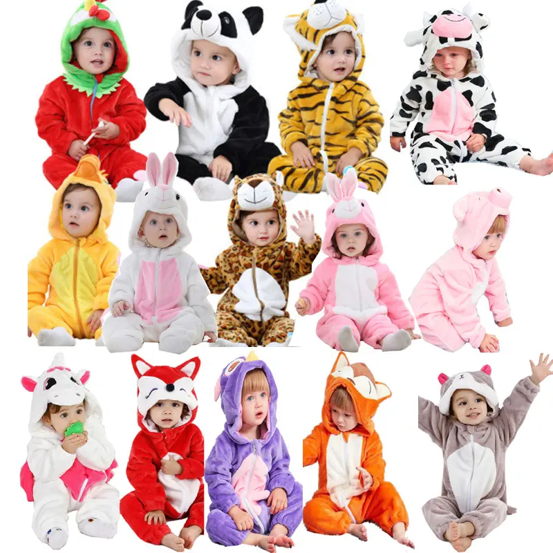 Зимний костюм для новорожденных, одежда для маленьких мальчиков, теплая одежда из кораллового флиса для маленьких девочек, комбинезон с животными, детские комбинезоны, комбинезон