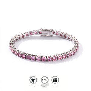 Pink Moissanite Tennis <b>Bracelet</b>, Rhodium Plated S925 Silver, Valentine's Day Mother's Day Gift, 17cm - Product Image 1