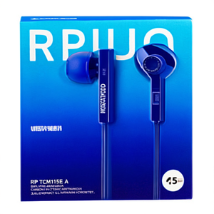 Écouteurs intra-auriculaires stéréo filaires bleus RP TCM115E avec microphone et connecteur 3,5 mm - Product Image 2