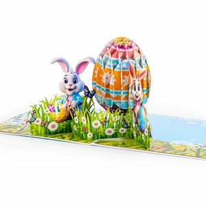 Tarjeta de felicitación 3D con diseño de conejo de Pascua, tarjeta de invitación de papel de dibujos animados con sobre, regalo para fiestas navideñas - Product Image 1