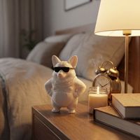 Statue de chien Corgi musclé imprimée en 3D sur mesure avec lunettes de soleil, figurine d'animal créative en PLA blanc amusante pour décoration de bureau