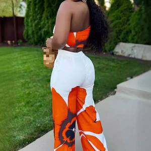 Damen Bedrucktes One-Shoulder Slim Top mit Weiten Hosen Lässiges 2-Teiliges Set - Product Image 5