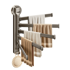 Blue Vine Rotating Towel Rack 4 Bars Suction Mounted Foldable Bathroom Towel Rod - Product Image 4