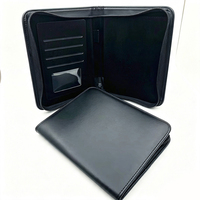Porte-documents en PU zippé, organiseur professionnel, planificateur, porte-stylo avec emplacements pour cartes et fenêtre d'identification pour réunions de bureau