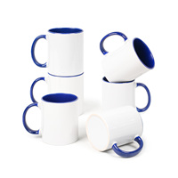 Kit de 12 Mugs Promotionnels Blancs en Céramique, Anse Bleue, Tasses à Boire Chaudes, Idéales pour Restaurants et Usage Domestique, Mugs à Sublimation, Meilleure Vente