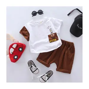 W2378 Summer Wholesale Children Kids Clothes Short Sleeve Baby T Shirt Boys Clothing Set Spring High Quality Custom Suit