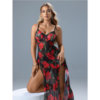 Robe de nuit élégante pour femme, sexy, florale, à bretelles, moulante, asymétrique et fendue