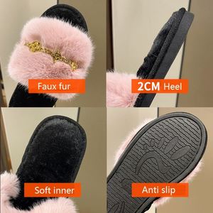 New Arrival Anti slip Silent Metal Chain Ladies Faux Fur Home <b>slippers</b> for Women - Product Image 6