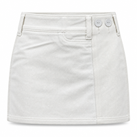 Minigonna in denim bianco da donna, asimmetrica con doppio bottone frontale, gonna in jeans a vita alta, modello A-line estivo, all'ingrosso