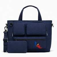 Sac fourre-tout pour ordinateur portable en nylon 600D à 6 poches, avec logo personnalisé, organisateur de bureau pour enseignant, sac à bandoulière avec pochette détachable, OEM ODM