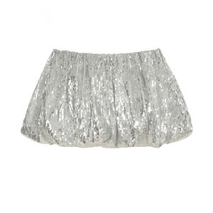 Mini-jupe en paillettes argentées pour femmes, taille haute, coupe évasée, pour soirée et club - Product Image 5