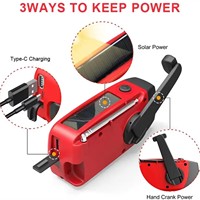 Radio de Emergencia AM/FM WB Compacta de Bolsillo, Dinamo de Manivela Solar, Banco de Energía Tipo-C de 2000mAh, Linterna SOS de 3 LED, Plástico, para Exteriores