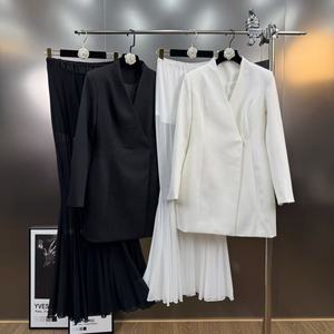 OUDINA hotseller nuovo collo a V maniche lunghe con bottone vita elegante Blazer Tulle gonne da <span class=keywords><strong>donna</strong></span> lungo due pezzi Set gonna tailleur - Product Image 2