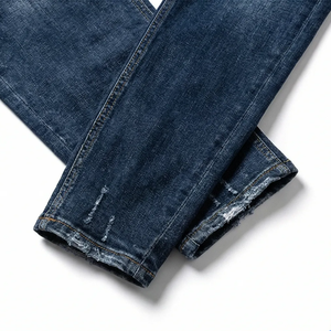 WangSheng Jeans de mezclilla elásticos <span class=keywords><strong>para</strong></span> <span class=keywords><strong>hombre</strong></span>, azules, lavados, desgastados, de corte ajustado y recto, formales, de cintura alta, con bajo sin rematar, unisex, estilo vintage streetwear - Product Image 5