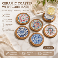 Sous-verre en céramique Mandala classique personnalisé avec base en liège, diamètre 8 cm, impression UV, motif floral, antidérapant, écologique, pour tasse à café