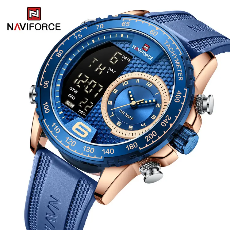 NAVIFORCE 9199T RGBEBE Digital Sport watches for men Silicone Band Big Dial Quartz wristwatch waterproof