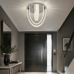 Plafonnier LED 22W en acier inoxydable avec cristaux, 3 couleurs changeantes, lampe de plafond incurvée pour salon et chambre à coucher - Product Image 1