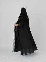 Cardigan Abaya élégant pour femme en laine noire, design personnalisé, manches évasées longueur ras du sol, broderie dentelle de Dubaï, idéal pour l'Aïd