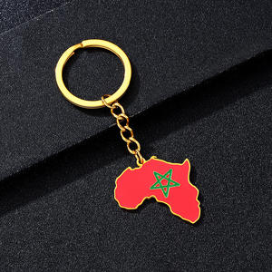 Porte-clés en acier inoxydable plaqué or 18 carats avec drapeau de pays africain, carte des pays africains, pendentif drapeau, chaîne de porte-clés - Product Image 5