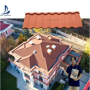 Galvumled lembar atap logam bergelombang, lapisan warna ubin atap India ubin Shingle atap logam