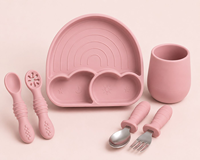 Vente en gros de produits pour bébés personnalisés, ensembles de vaisselle, biberon, fourchette, cuillère, bavoir, bol, assiette, ensemble d'alimentation pour bébé en silicone sans BPA