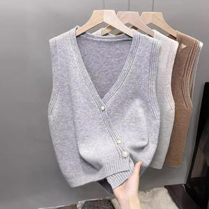 Vente en gros Automne Décontracté Débardeur tricoté Col en V Vêtements pour femmes Top Chandails Solide <span class=keywords><strong>Sans</strong></span> manches Femmes Chandail Gilet Cardigan - Product Image 4