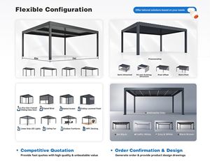 ศาลาพักผ่อนกลางแจ้งแบบปรับได้ด้วยมอเตอร์  หลังคาอะลูมิเนียมบานเกล็ดปรับได้  ระบบไบโอคลามาติก  พร้อมเซ็นเซอร์ฝน  ไฟ LED  และหลังคาป้องกันน้ำ  เหมาะสำหรับระเบียง - Product Image 5