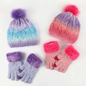 Gorros de Invierno para Niños al por Mayor, Gorros Tejidos para Niños, Gorros con Pompón para Bebés, Juego de Gorros y Guantes - Product Image 1