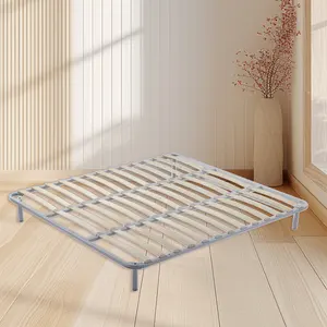 Estrutura de cama queen material sólido de alta qualidade, simples, cinza e branco, forte capacidade de carga