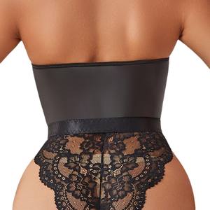 2026 Women's Leather Bodysuit with Woven Lace Zipper Sexy Sexy Jacquard <b>Mesh</b> Spliced Suspender Garter Belt <b>Lingerie</b> - Product Image 6