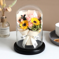 Bouquet de fleurs artificielles sous cloche en verre, roses bleues et tournesols, arrangement floral éternel, décoration de table, cadeau, vente en gros