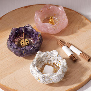 Großhandel Natürliche Kristall-Heilsteine <span class=keywords><strong>Amethyst</strong></span> Rosenquarz Kristallchips Harz Lotus Räucherschalen-Set Meditation für den Schlaf - Product Image 6