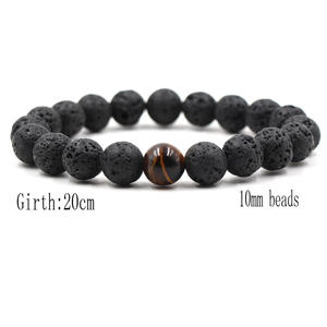 10MM yeux de tigre naturels et bracelets perlés volcaniques de lave pour hommes Bracelets de diffuseur d'<span class=keywords><strong>huile</strong></span> <span class=keywords><strong>essentielle</strong></span> parfumés à la lave noire - Product Image 5