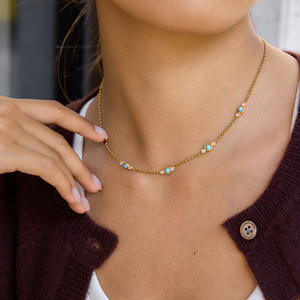 2026 Summer Jewelry Dainty Circle Chain PVD <b>Gold</b> Plated Stainless Steel Stack Turquoise <b>Choker</b> <b>Necklace</b> for Daily Wear - Product Image 1