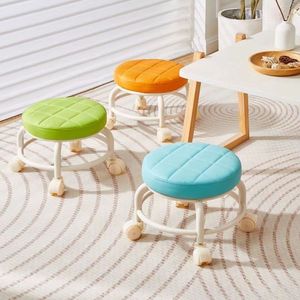 Tabouret à roulettes avec siège rond pour salon, chambre et bureau - Product Image 3