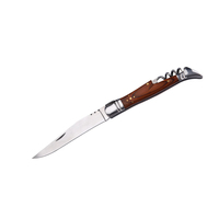 WELLFLYER BO-376 Couteau pliable avec logo gravé au laser en bois en acier inoxydable Tire-bouchon à vin pour les fêtes personnalisées