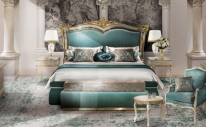 European Style Villa Bedroom Palace Pleated High Back Shell <strong>Inlaid</strong> King Size Luxurious Solid <strong>Wood</strong> Carved Double Bed - Product Image 2