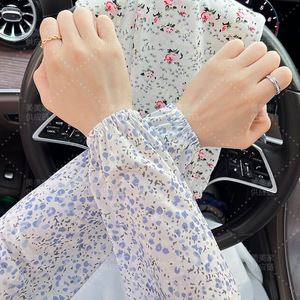 Mangas de seda con estampado floral para mujer, protección UV elástica de manga larga para verano, ciclismo, trabajo, ajuste holgado, talla grande - Product Image 4