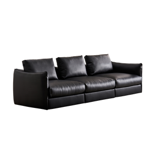Divano Modulare a 3 Posti Zayshine in Pelle Nera, Stile Minimalista Italiano di Lusso, per Soggiorno, Villa e Appartamento - Product Image 6