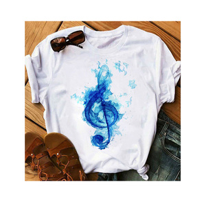 เสื้อยืดคอกลมพิมพ์ลายโน้ตดนตรีแฟชั่นฤดูใบไม้ร่วง/ฤดูร้อน - Product Image 1