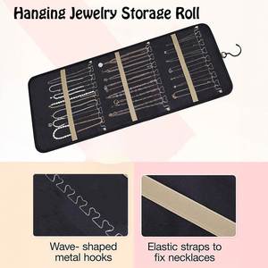 Foldable Hanging Jewelry Organizer Double Sided Storage Roll Bags with Metal <b>Hook</b> Flexible Fabric for Living Room - Product Image 5