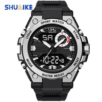 SHUAIKE Herenhorloge met dubbele tijdweergave, LED, sportief, 954 analoog-digitaal horloge met waterdichte functie en alarm, Relogio Masculino