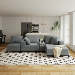 Canapé modulaire en forme de L, tissu en lin gris, rembourrage en éponge, meubles de salon - Product Image 3