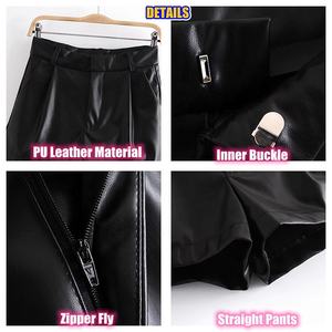 Pantaloncini da donna Chic alla moda con tasche laterali pantaloni in finta pelle Vintage a vita alta con cerniera pantaloni corti femminili - Product Image 5