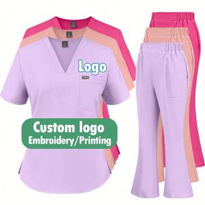 Tenue de Travail Personnalisée pour Hôpital, Uniforme Médical Col V, Vêtements de Travail pour Médecins et Infirmières, Ensemble de Blouse à Manches Courtes, Dentisterie, Pharmacie - Product Image 1