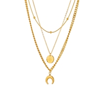 Collar de Moda con Colgante de Estrella y Luna en Acero Inoxidable Chapado en Oro con Cadena Apilada de Varias Capas Estilo Retro