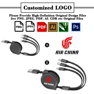 Câble de données liquide 3-en-1 personnalisé avec logo publicitaire, charge rapide 3A, câble de charge télescopique à trois embouts - Product Image 2