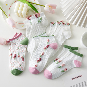 Women's Spring Summer Ankle <b>Socks</b> White Cotton Breathable Gradient Pattern Casual Low Cut <b>Sock</b> - Product Image 1