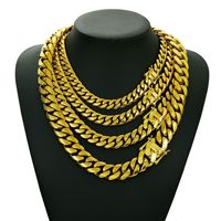Chaîne de collier cubaine brillante en acier inoxydable plaqué or 14 carats PVD, largeur 8mm 10mm 12mm 14mm 18mm 20mm 22mm, style Hip Hop